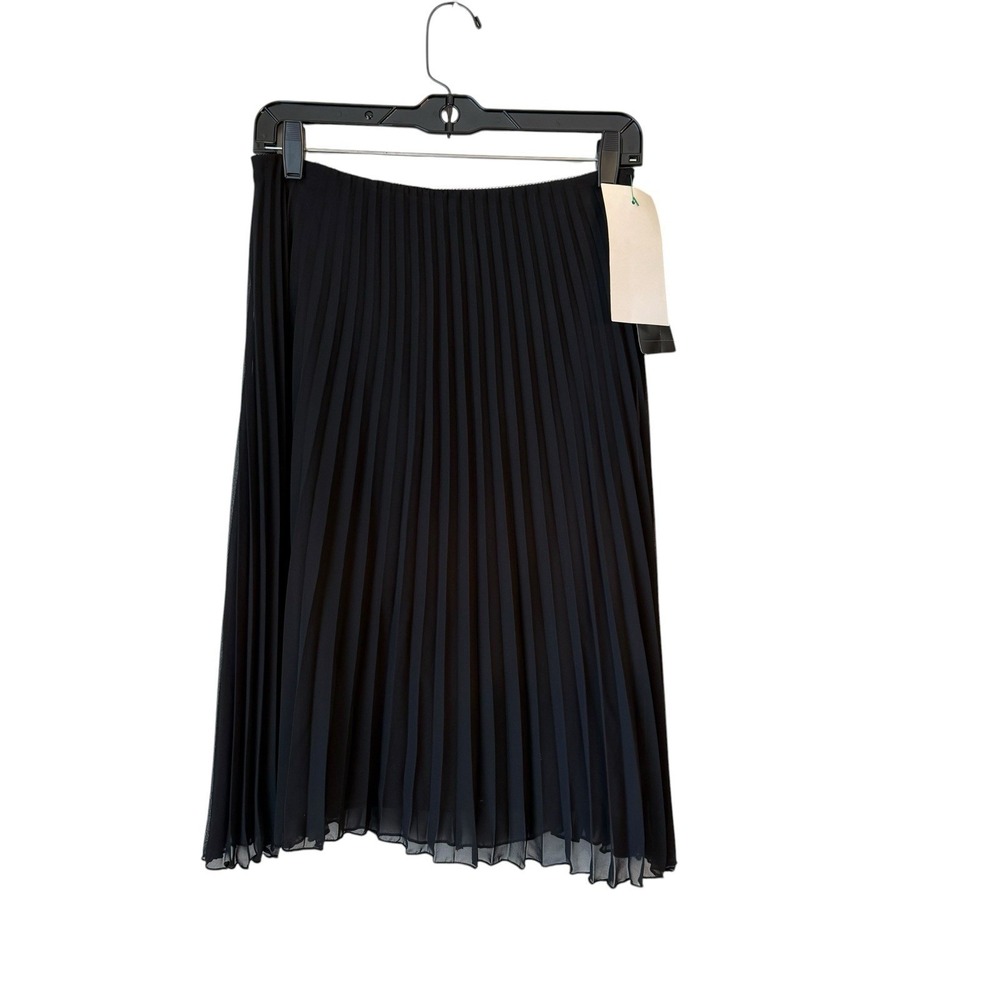 MSK A Line Black Pleated Lined Crinkly Midi Length Skirt Petite Medium Zip NOS‎